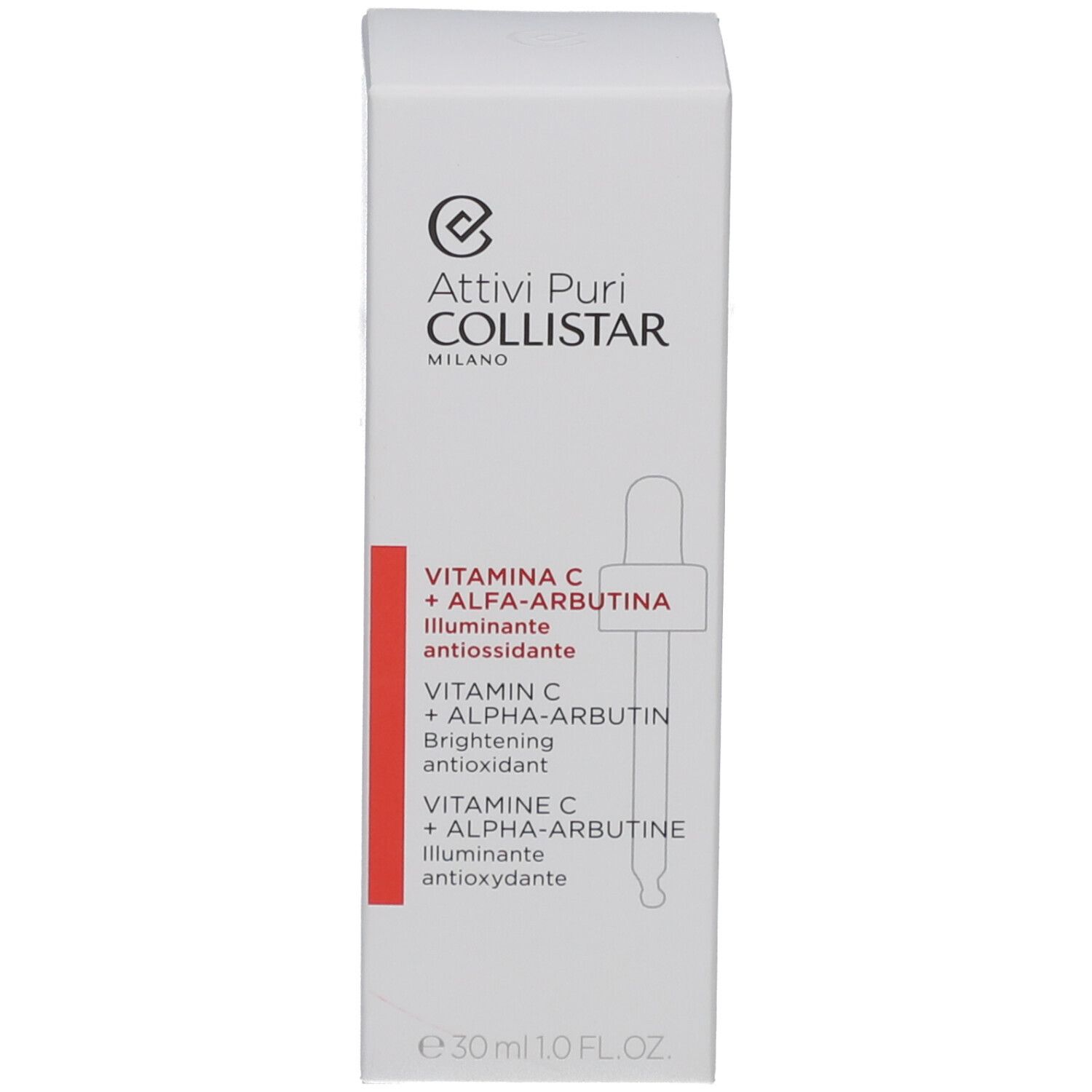 Weiße Verpackung mit Produktabbildung und Text. Collistar.