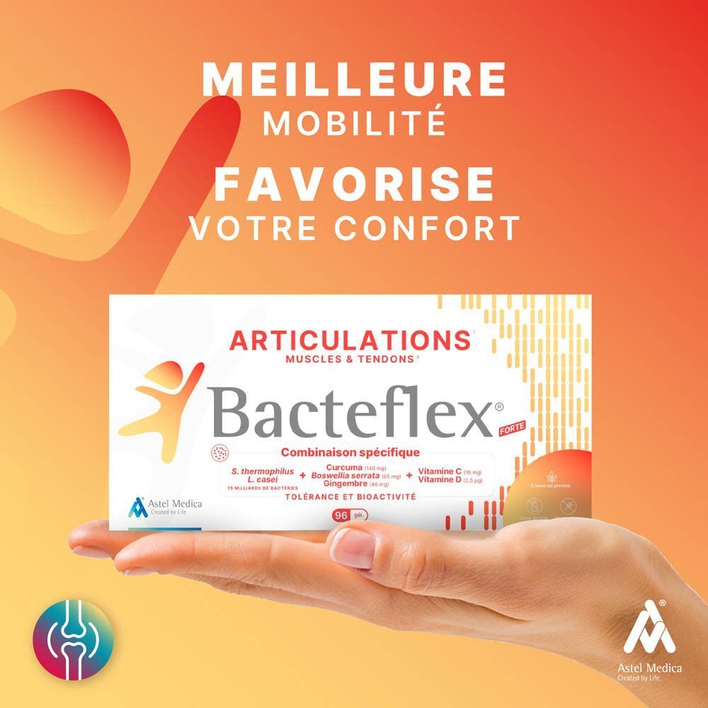 Bacteflex® sur un support en bois. "Solution idéale pour vos articulations" est écrit.