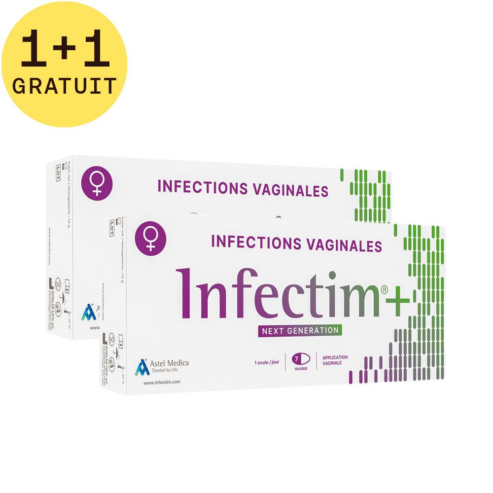 Deux boîtes d'Infectim+ Next Generation Infections Vaginales.