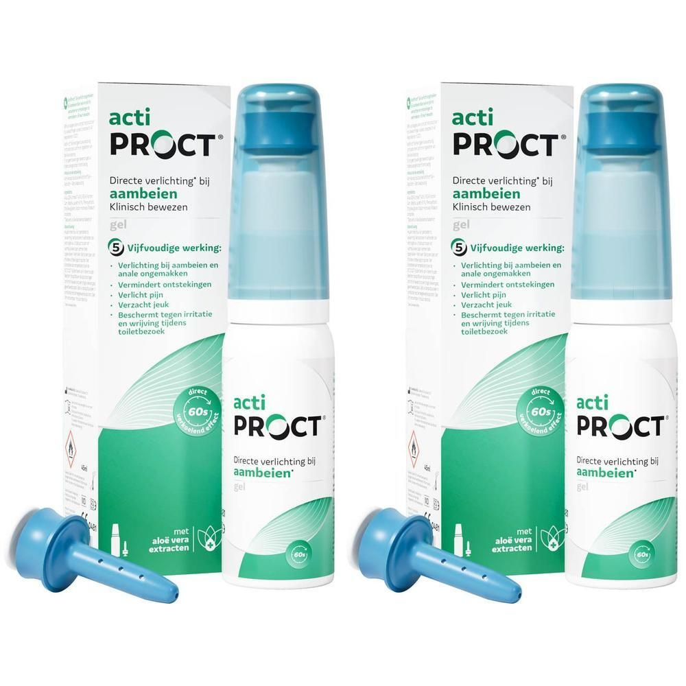 Twee verpakkingen aambeien gel met applicator.