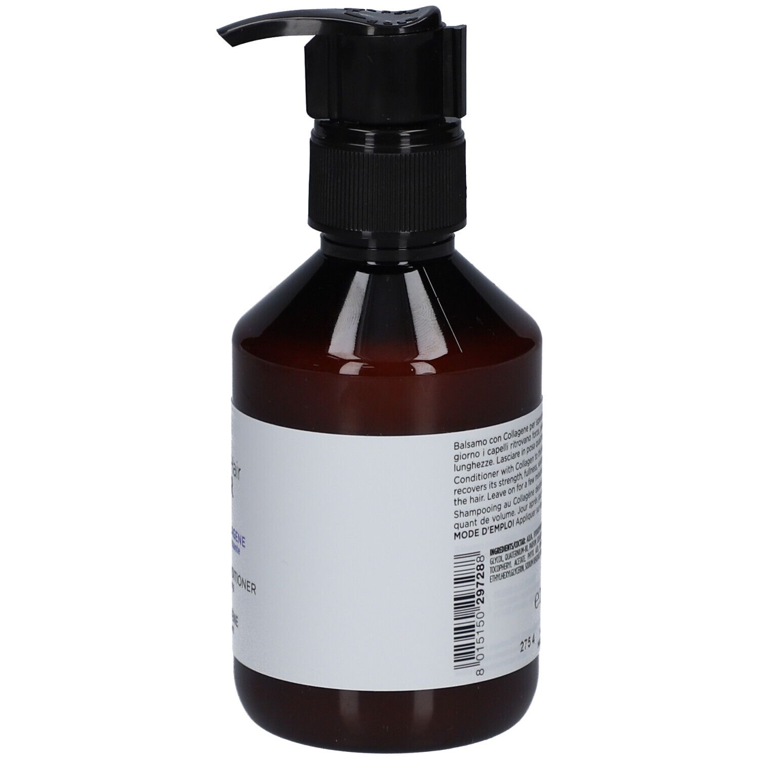 Braune Flasche mit schwarzem Pumpverschluss. Aufkleber mit Produktinformationen und Markenlogo: Collistar.