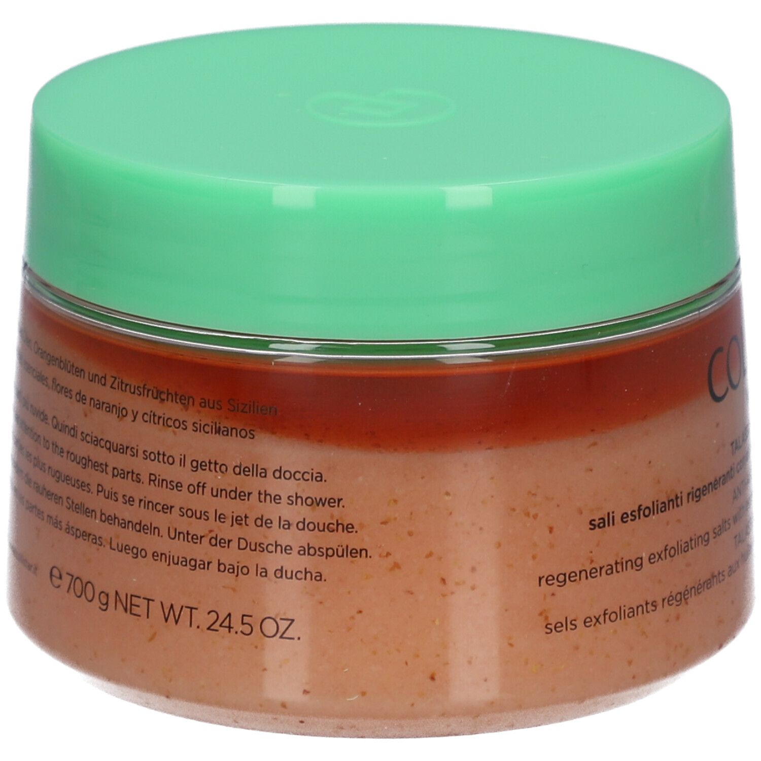 Behälter mit grünem Deckel. Aufschrift: COLLISTAR MILANO. Produktname und Beschreibung in mehreren Sprachen. Gewicht: 700g.