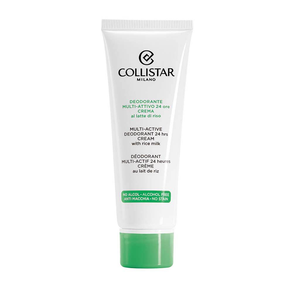 Collistar deodorantcrème. Witte tube met groene dop. Tekst: Deodorante Multi-Attivo 24 ore Crema.