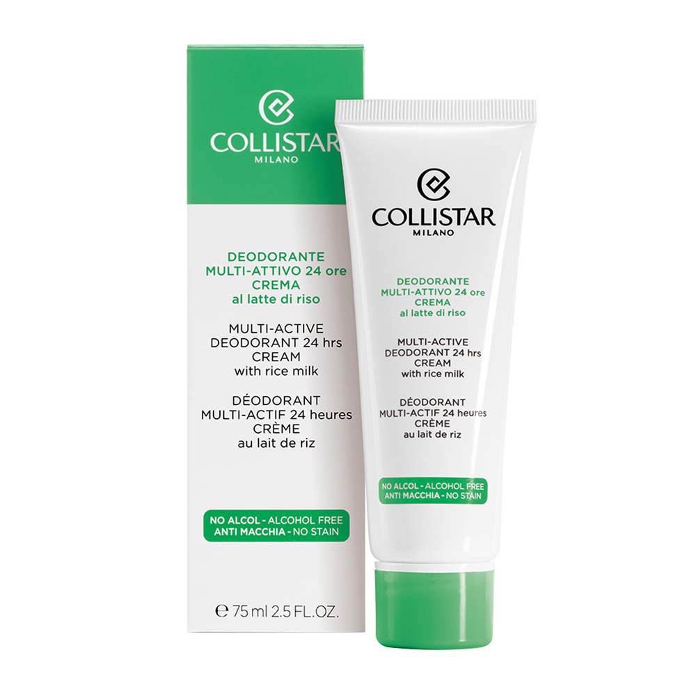 Collistar deodorantcrème en verpakking. Witte tube, groene verpakking. Tekst: Deodorante Multi-Attivo 24 ore Crema.