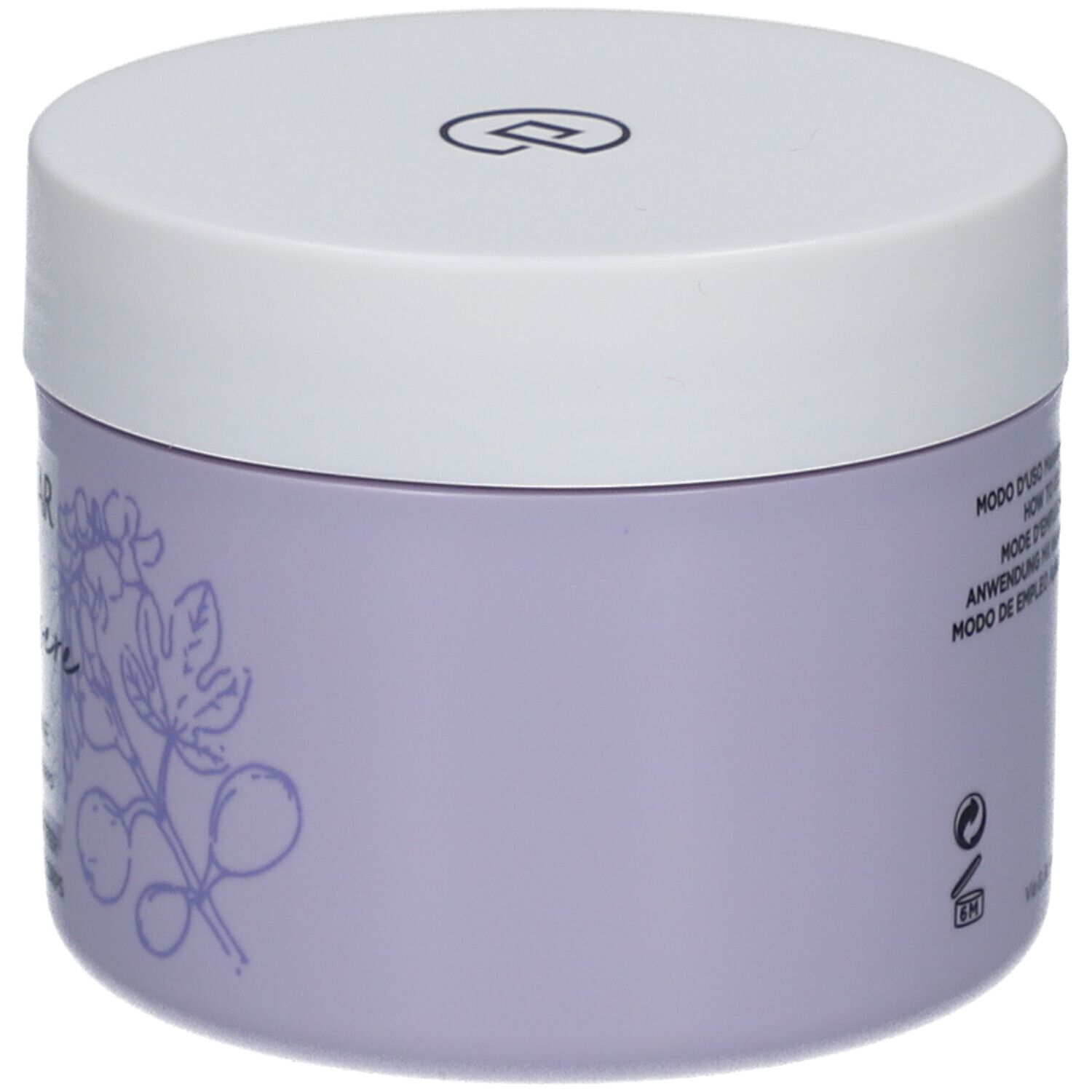 Lila Tiegel mit weißem Deckel. Aufschrift: Collistar, Benessere, Fico e Glicine, Melting Body Butter.