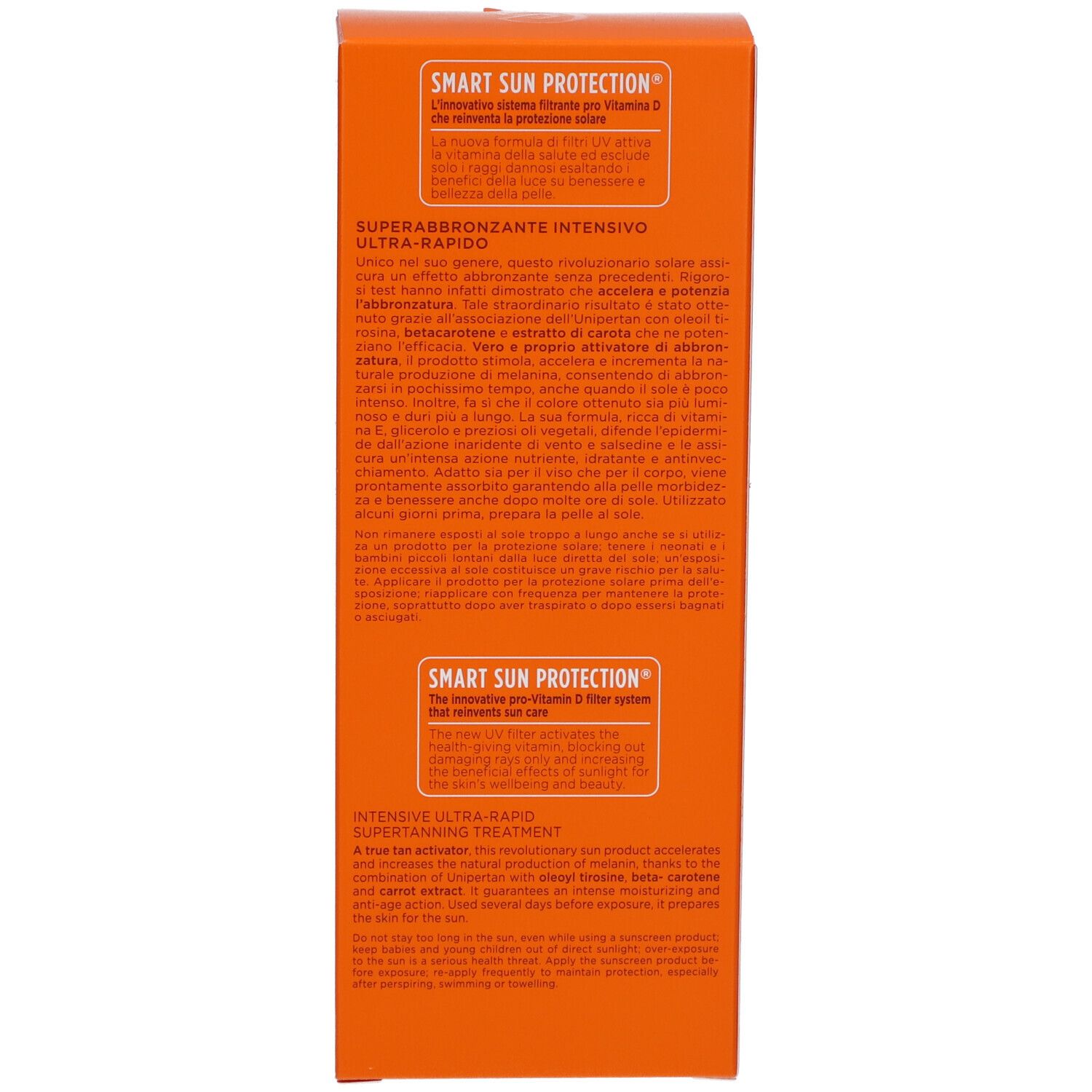 Rückseite der orangefarbenen Schachtel. Text in mehreren Sprachen. Dermatologisch getestet.