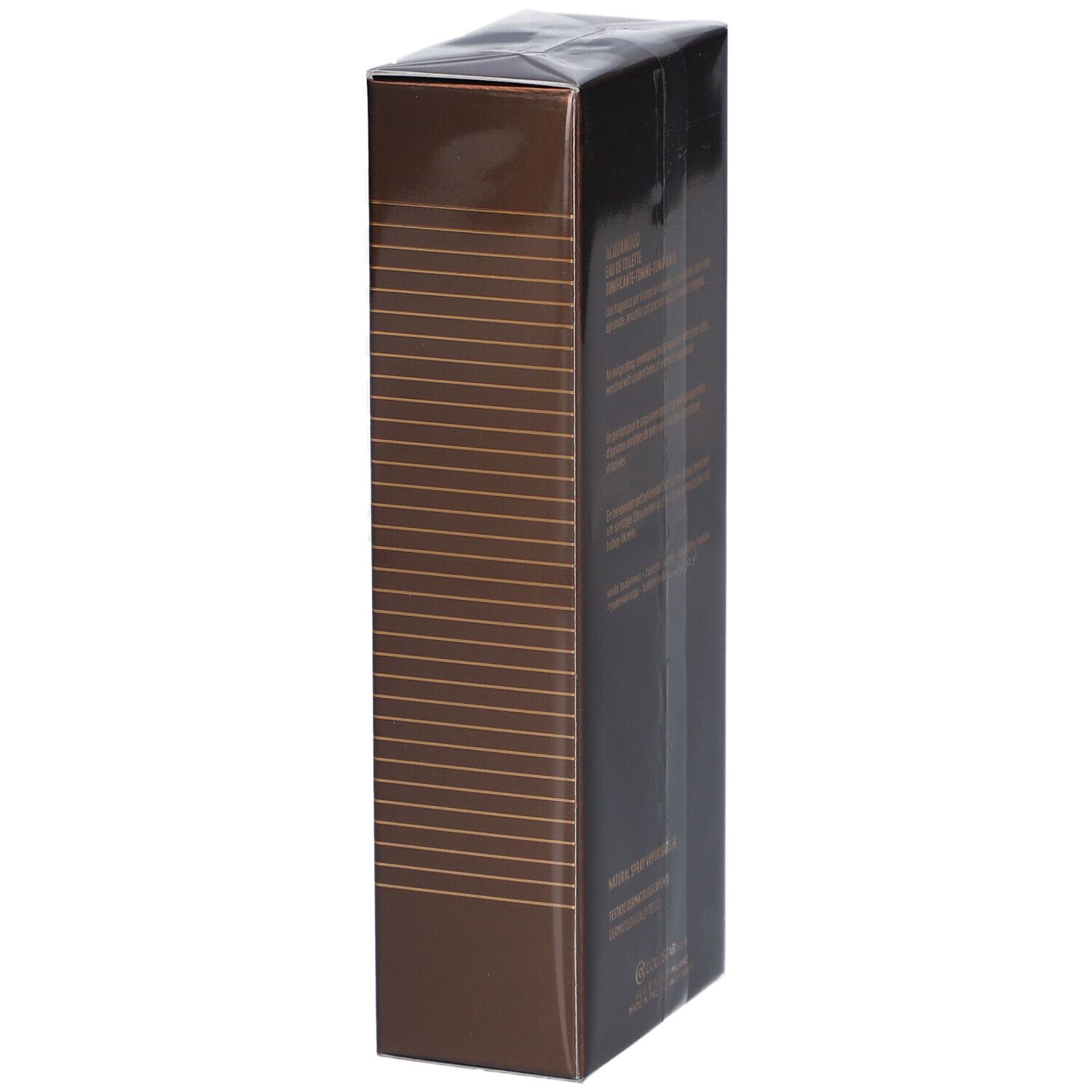 Bruine rechthoekige doos. Uomo Collistar Milano, Acqua Wood, Eau de Toilette. 100 ml.