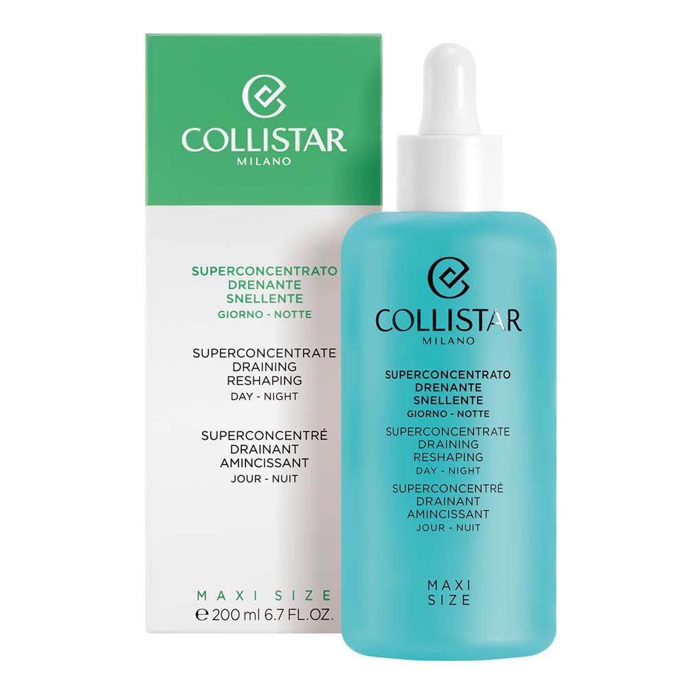 Flacon bleu avec bouchon blanc et pipette à côté d'un emballage vert. Marque COLLISTAR.