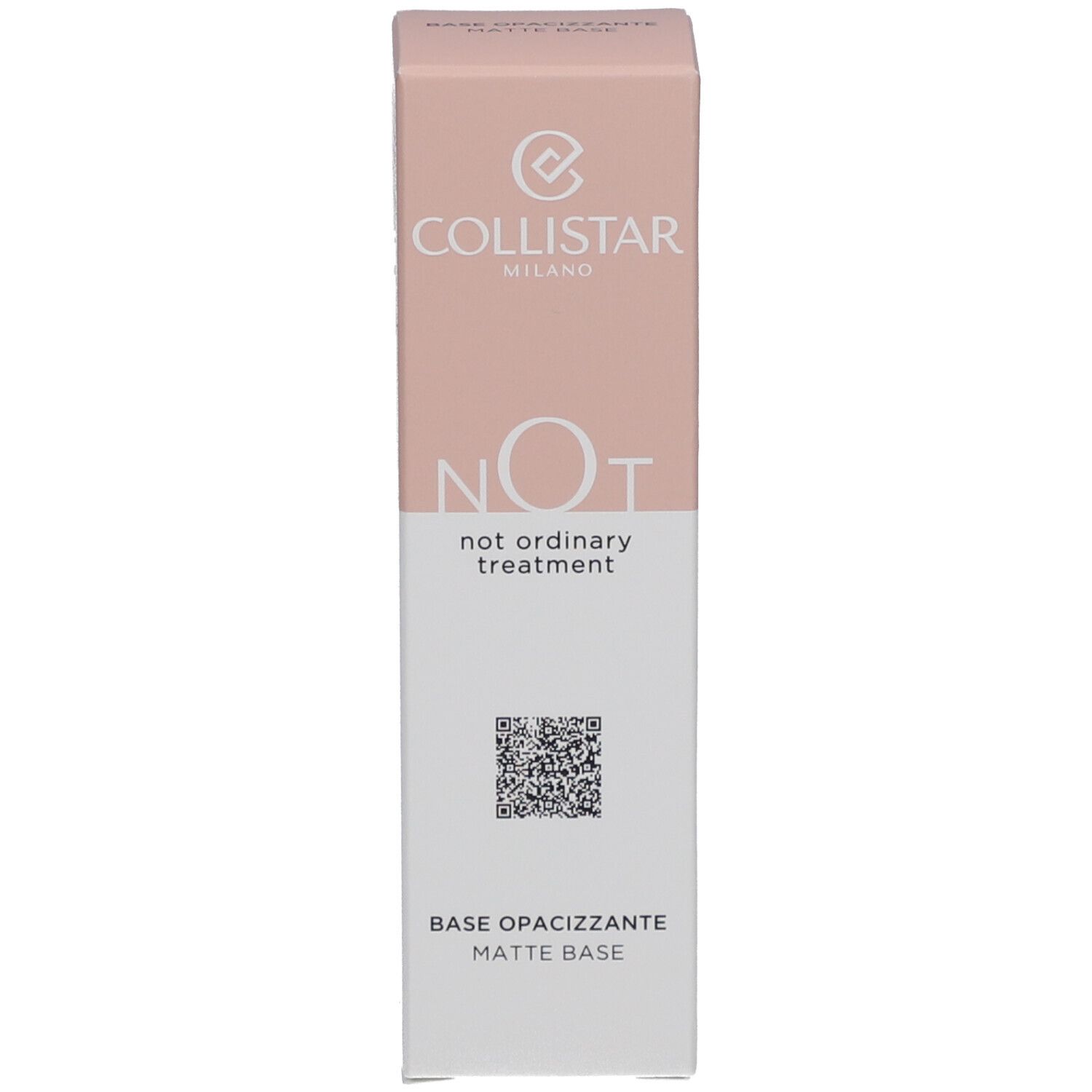 Verpackung der Make-up-Basis. Aufdrucke: Collistar, NOT, not ordinary treatment, BASE OPACCIZZANTE, MATTE BASE.