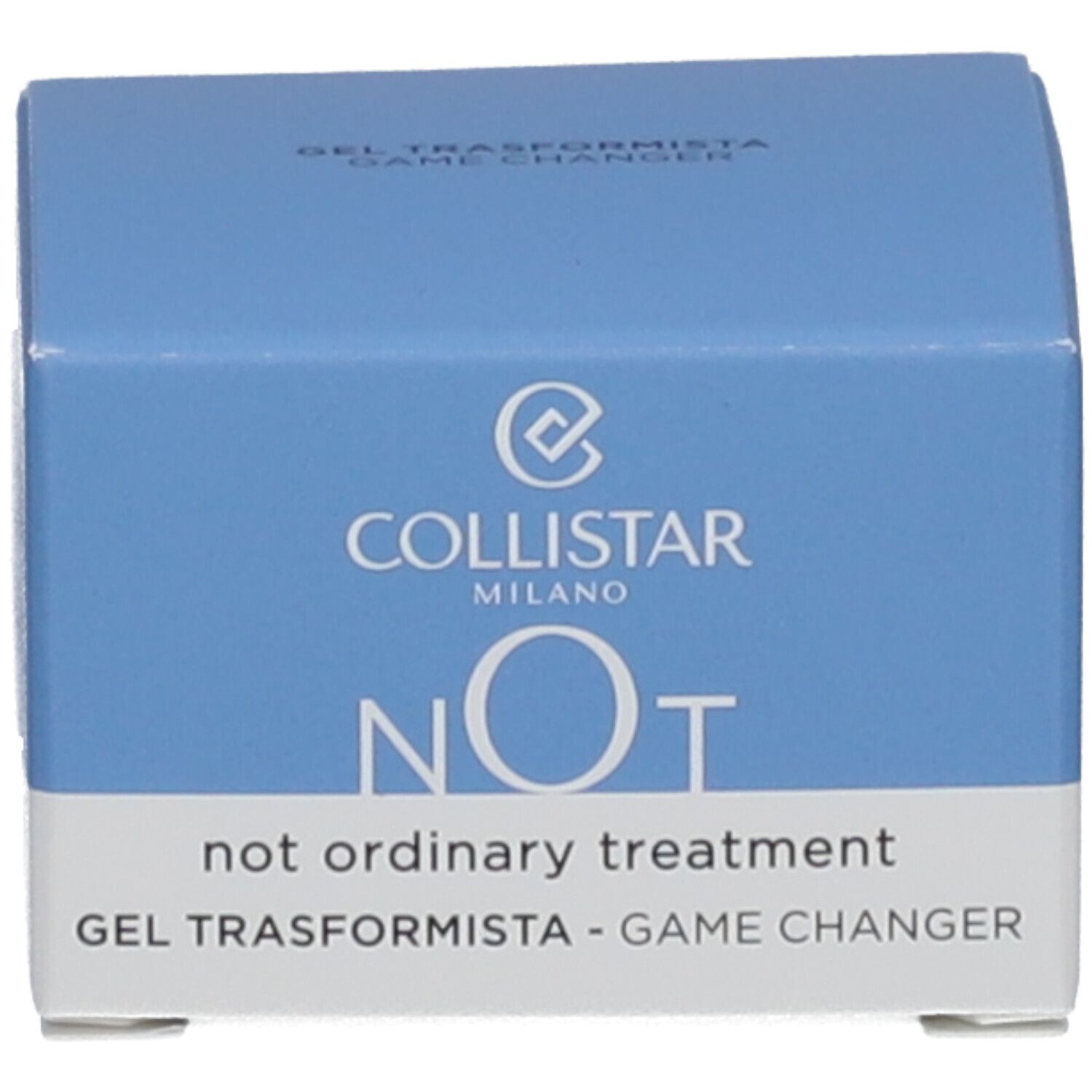 Blaue Schachtel mit weißem Hintergrund. Auf der Schachtel steht COLLISTAR NOT und 'GEL TRASFORMISTA - GAME CHANGER'.
