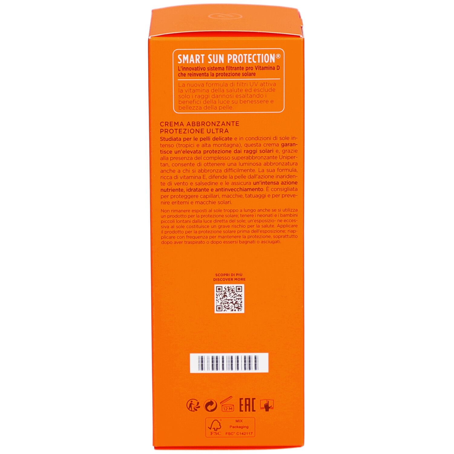 Rückseite der Verpackung. Text in mehreren Sprachen. Enthält Informationen zum Produkt.