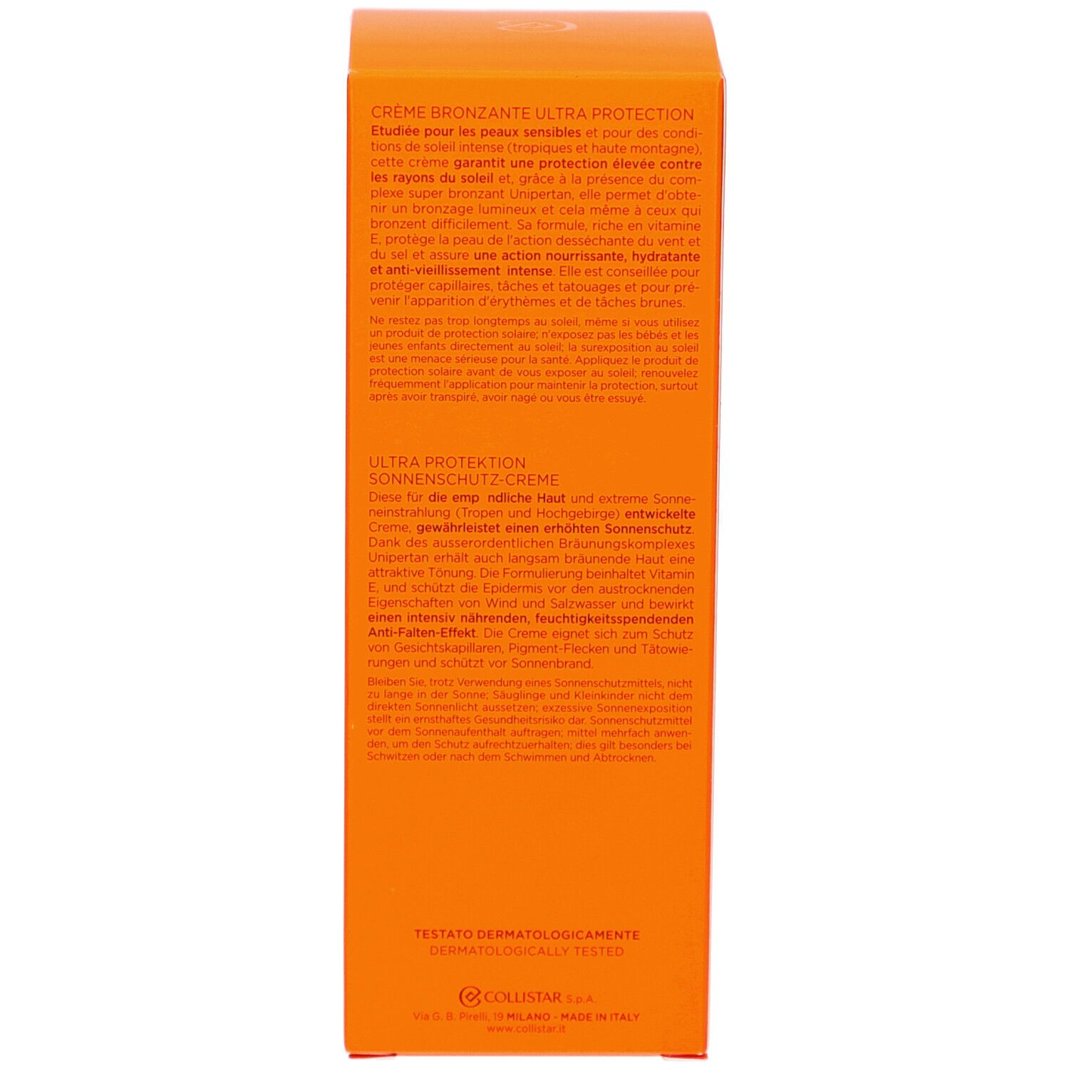 Seite der Verpackung. Text in mehreren Sprachen. Enthält Informationen zum Produkt.