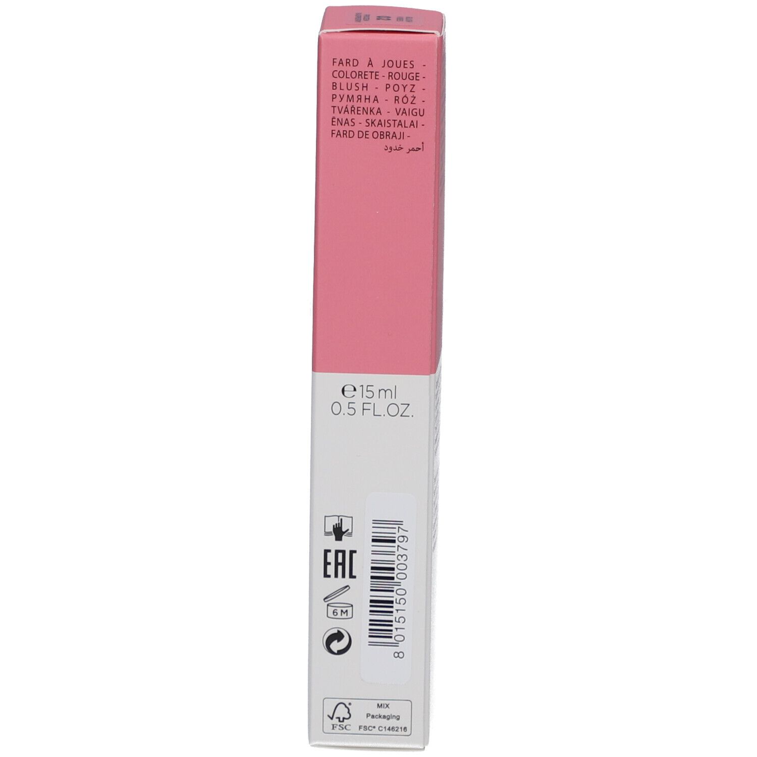 Emballage rose. Texte : Teintes, volume, code EAN. Marque : Collistar.