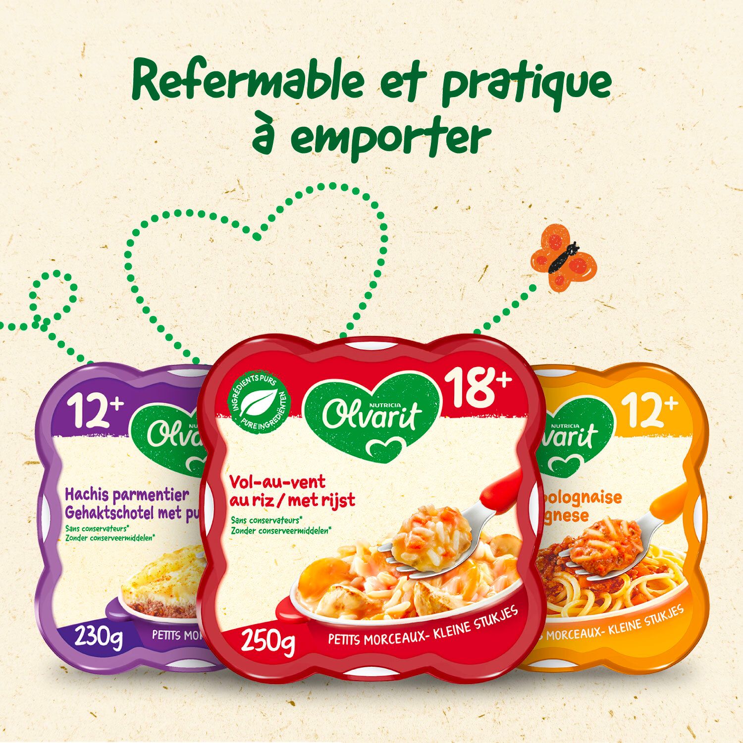 Olvarit Teller 12m+ Spaghetti Bolognese. Emballage jaune avec image du produit et texte en français.