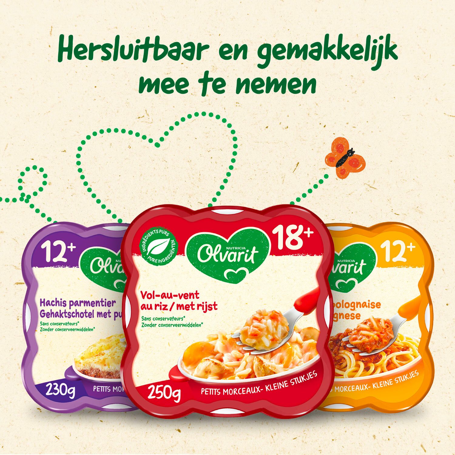 Olvarit Teller 12m+ Spaghetti Bolognese. Gele verpakking met productafbeelding en tekst in het Nederlands.