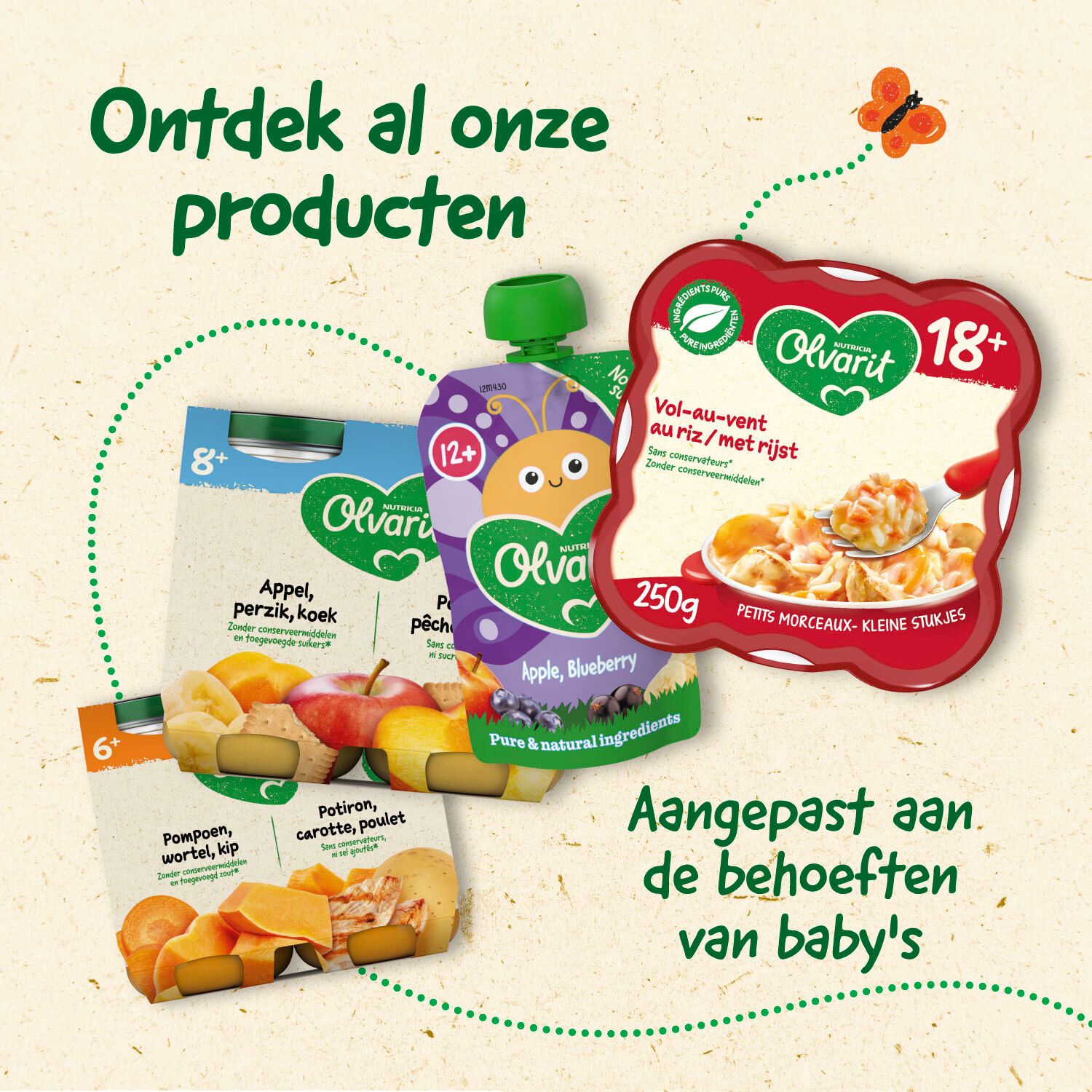 Olvarit Teller 12m+ Spaghetti Bolognese. Gele verpakking met productafbeelding en tekst in het Nederlands.