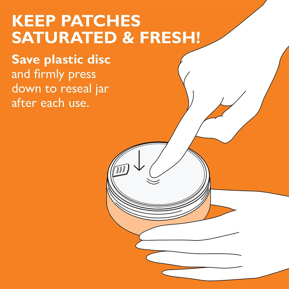 Instructions pour refermer le pot. Inscription : PETER THOMAS ROTH, POTENT-C, Hydra-Gel Eye Patches.