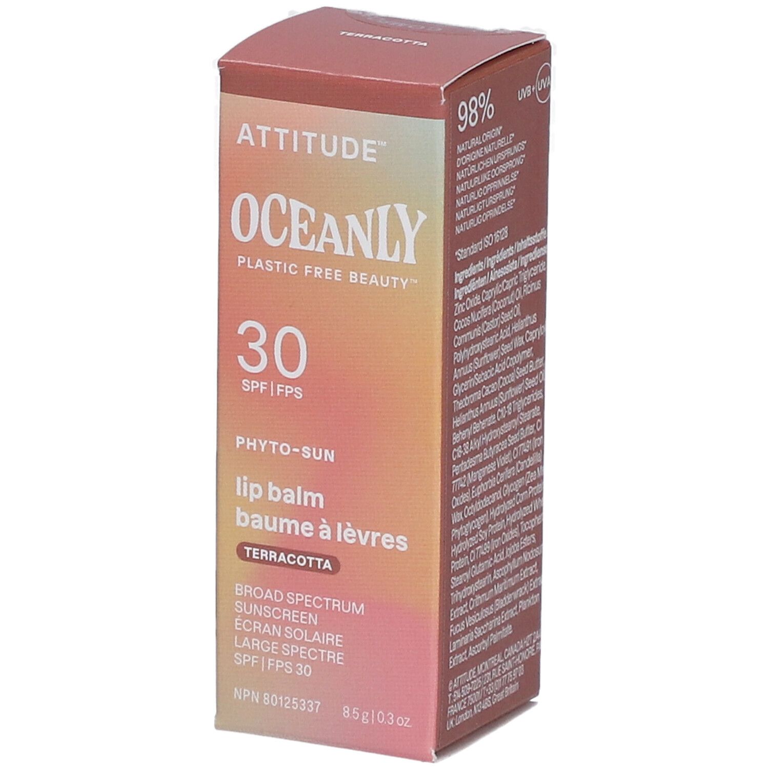Attitude Oceanly Phyto-Sun Lip Balm Spf30 Terracotta 8,5g 8,5 g Lippenschutz