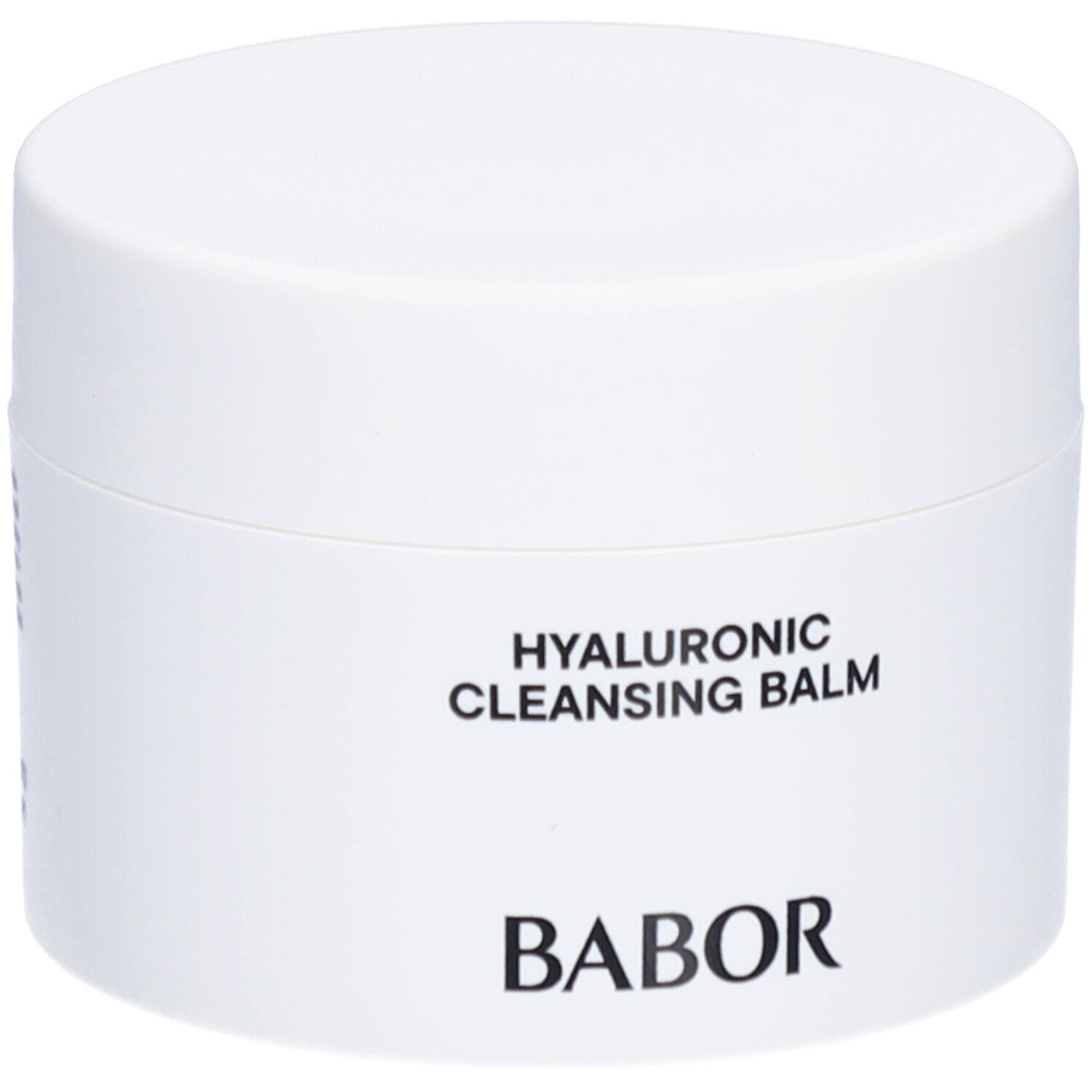 Weißer Tiegel mit Deckel. Aufschrift: HYALURONIC CLEANSING BALM und BABOR.