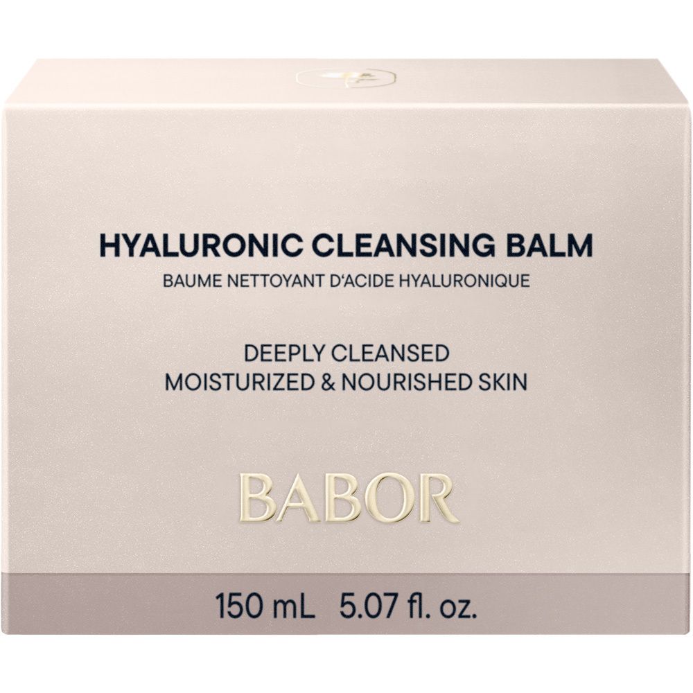 Seitenansicht des BABOR Hyaluronsäure Reinigungsbalsam Tiegels mit Text.