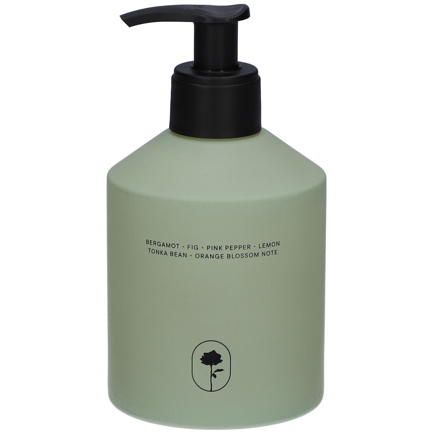 Hellgrüne Flasche mit schwarzem Pumpkopf. Aufschrift: Duftnoten und Babor-Logo.