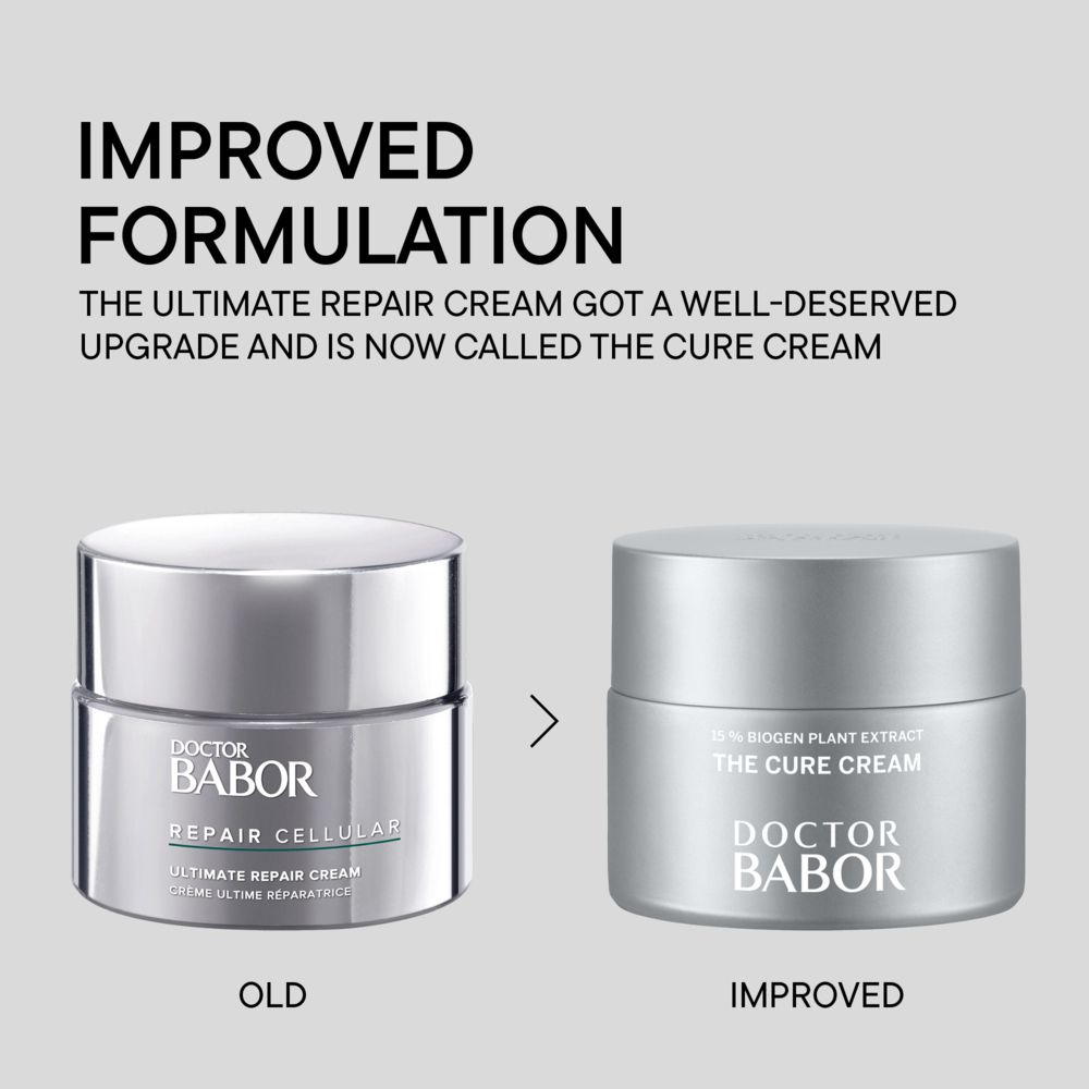 Doctor Babor THE CURE CREAM: Rückseite des 50 ml Tiegels mit Informationen zur Regeneration.