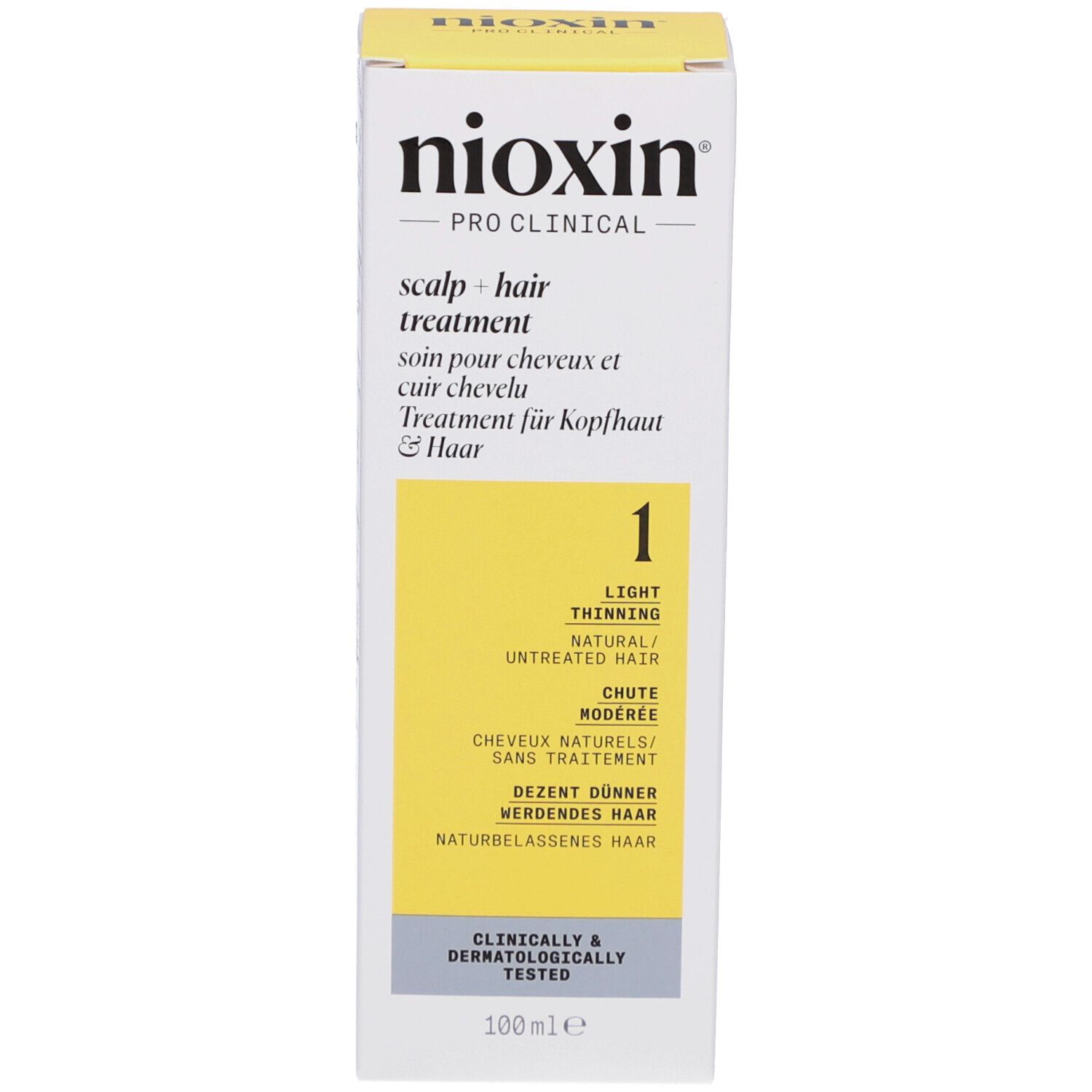 Nioxin Pro Clinical Scalp + Hair Treatment Box, Stufe 1 für leichtes Ausdünnen, natürliches/unbehandeltes Haar, 100ml.