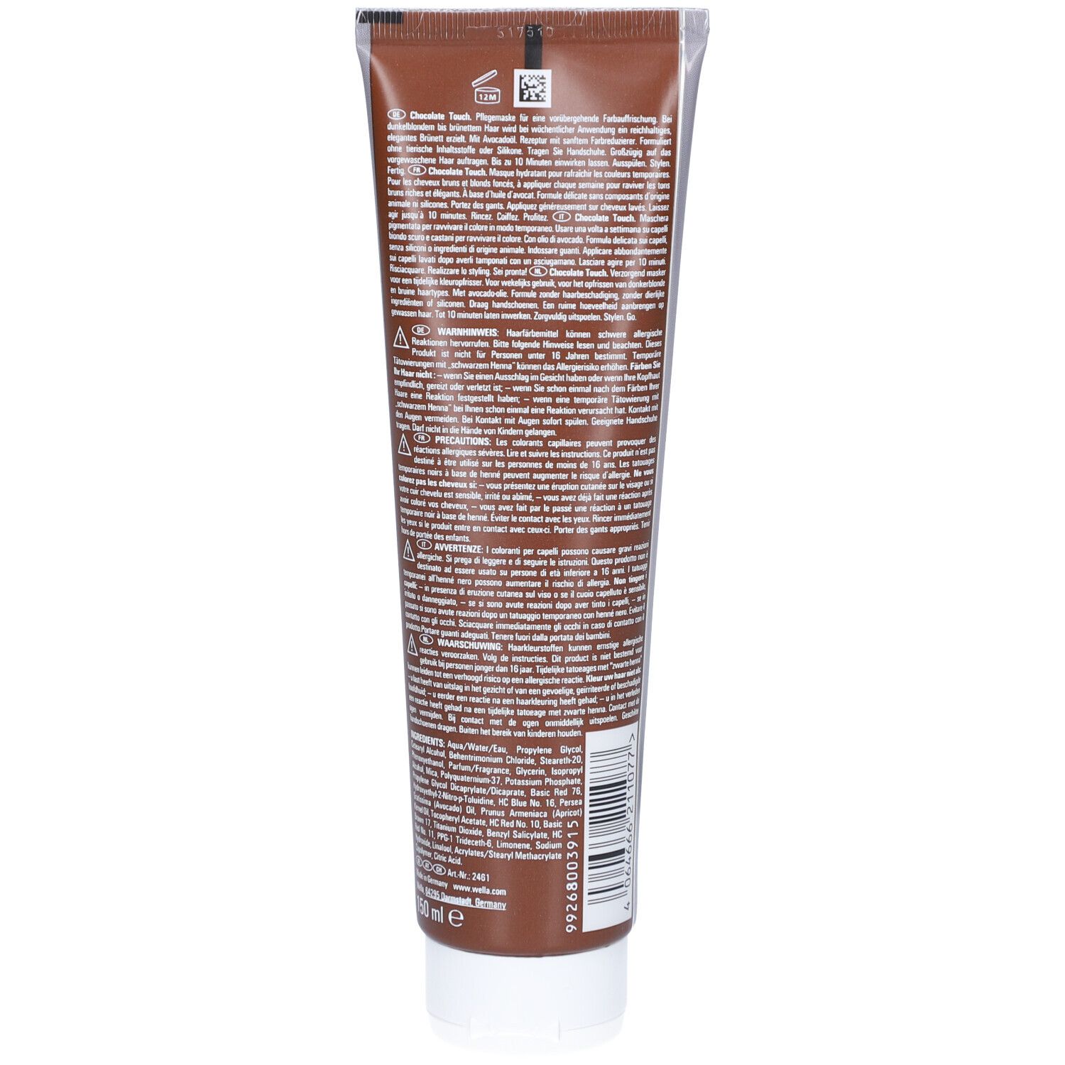 Braune Tube mit weißen Aufdrucken und einem weißen Verschluss. Enthält Anweisungen und Inhaltsstoffe.