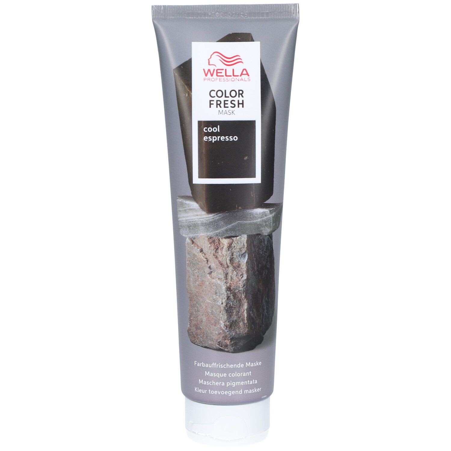 Tube mit Wella Color Fresh Mask Cool Espresso. Vorderseite mit Produktnamen und Logo. Farbtonbezeichnung aufgedruckt.