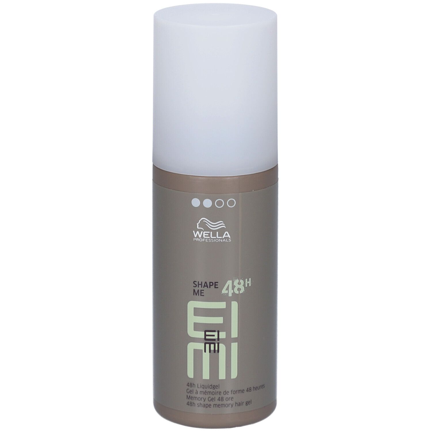Wella EIMI Shape Me. Haargel in einer Flasche mit weißem Deckel. Aufschrift: Shape Me, 48h.