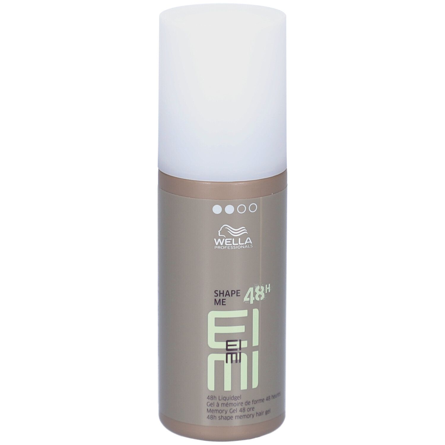 Wella EIMI Shape Me. Haargel in einer Flasche mit weißem Deckel. Aufschrift: Shape Me, 48h.