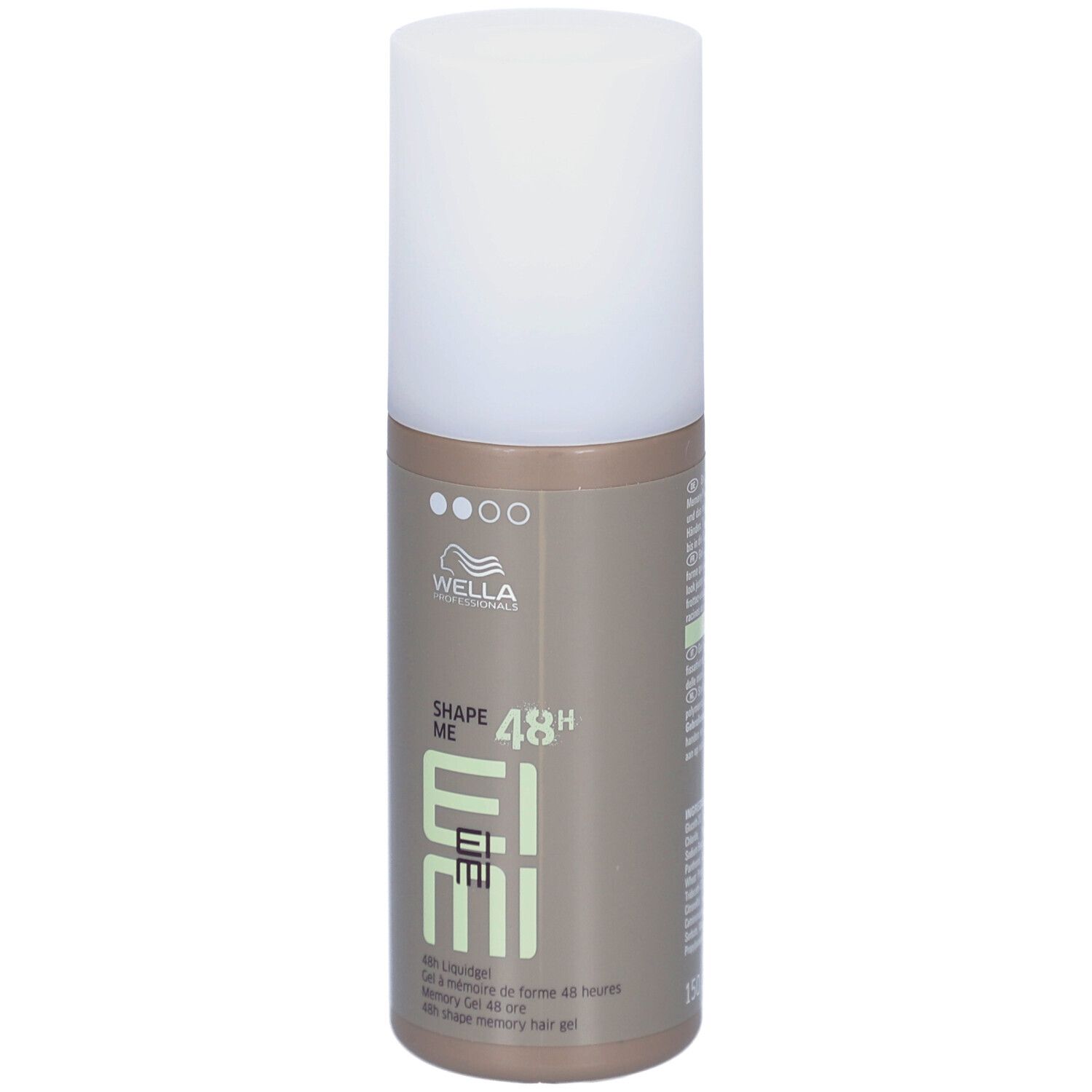 Wella EIMI Shape Me. Haargel in einer Flasche mit weißem Deckel. Aufschrift: Shape Me, 48h.