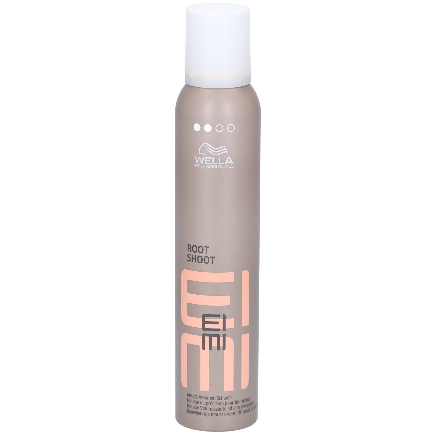 Wella Eimi Root Shoot Mousse in brauner Dose mit weißem Deckel.