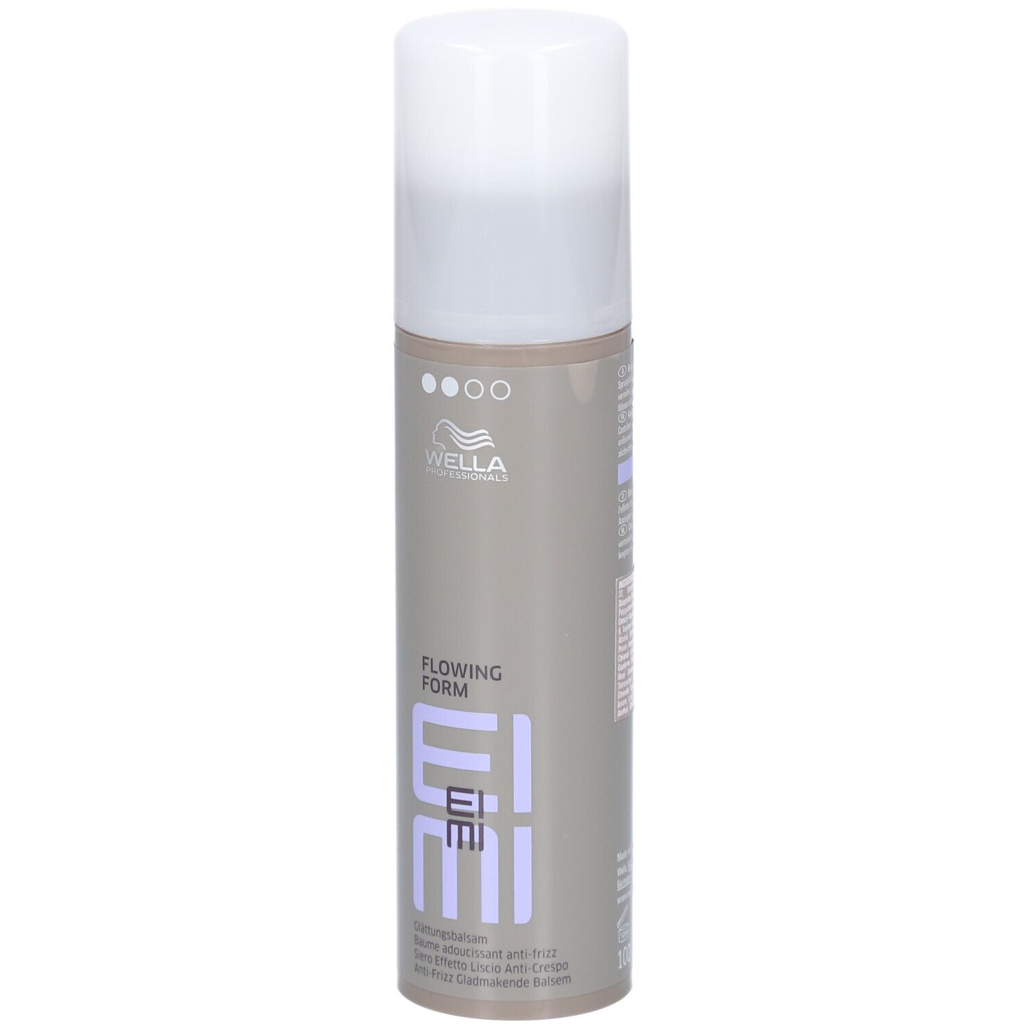 Zylindrische Flasche mit weißem Deckel. Aufschrift: EIMI Flowing Form. Marke: Wella Professionals.