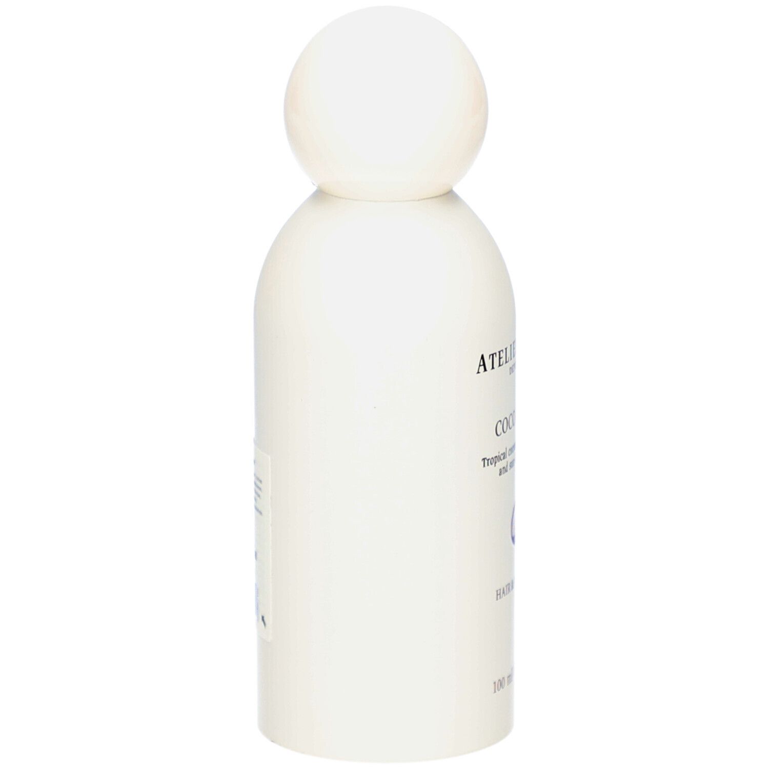Weiße Flasche mit Kugelverschluss. Seitenansicht. Aufschrift teilweise sichtbar.