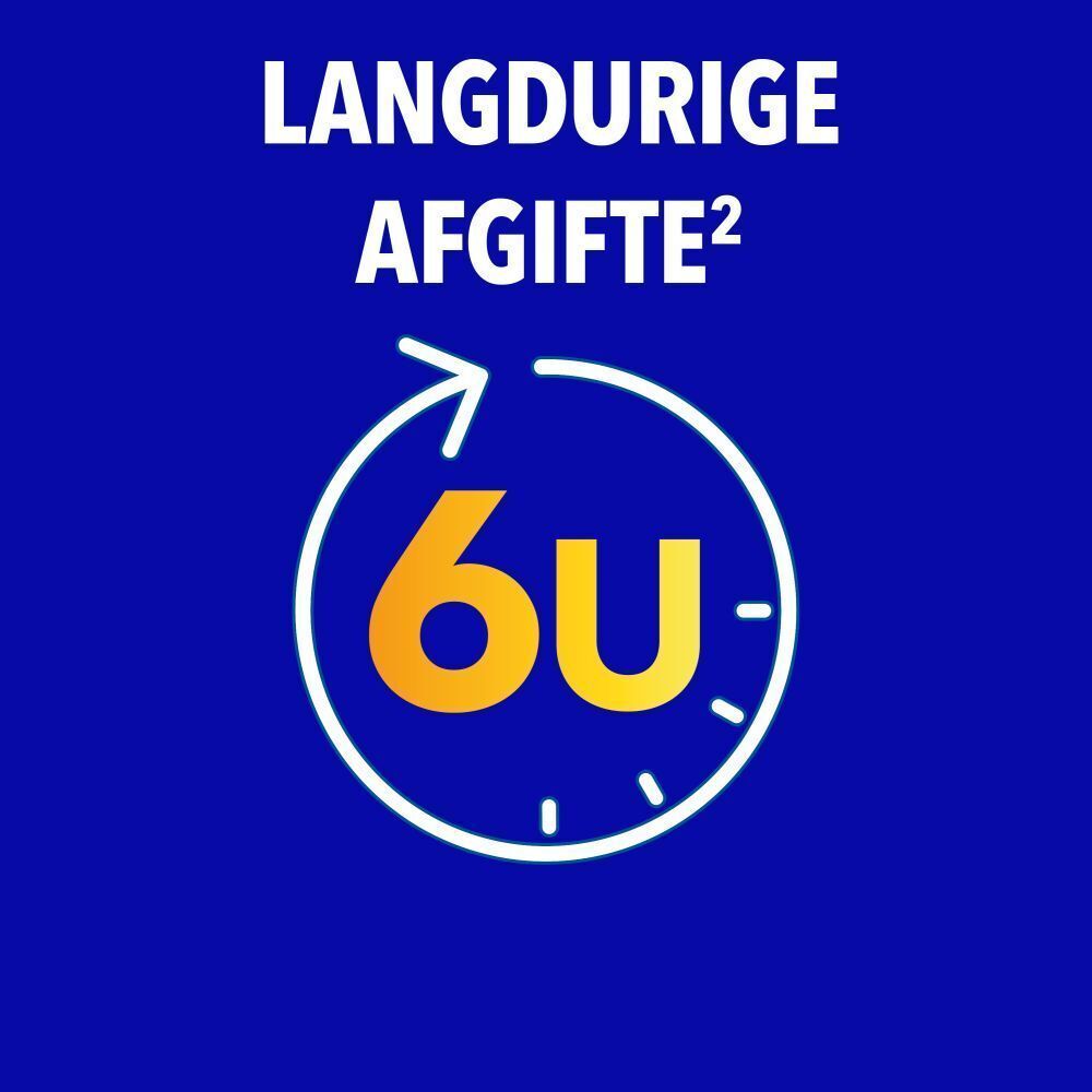 Grafiek van een klok met 6H. Tekst: Langdurige afgifte.
