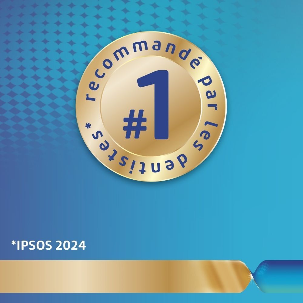 Médaille dorée "Recommandé par les dentistes N°1". IPSOS 2024.