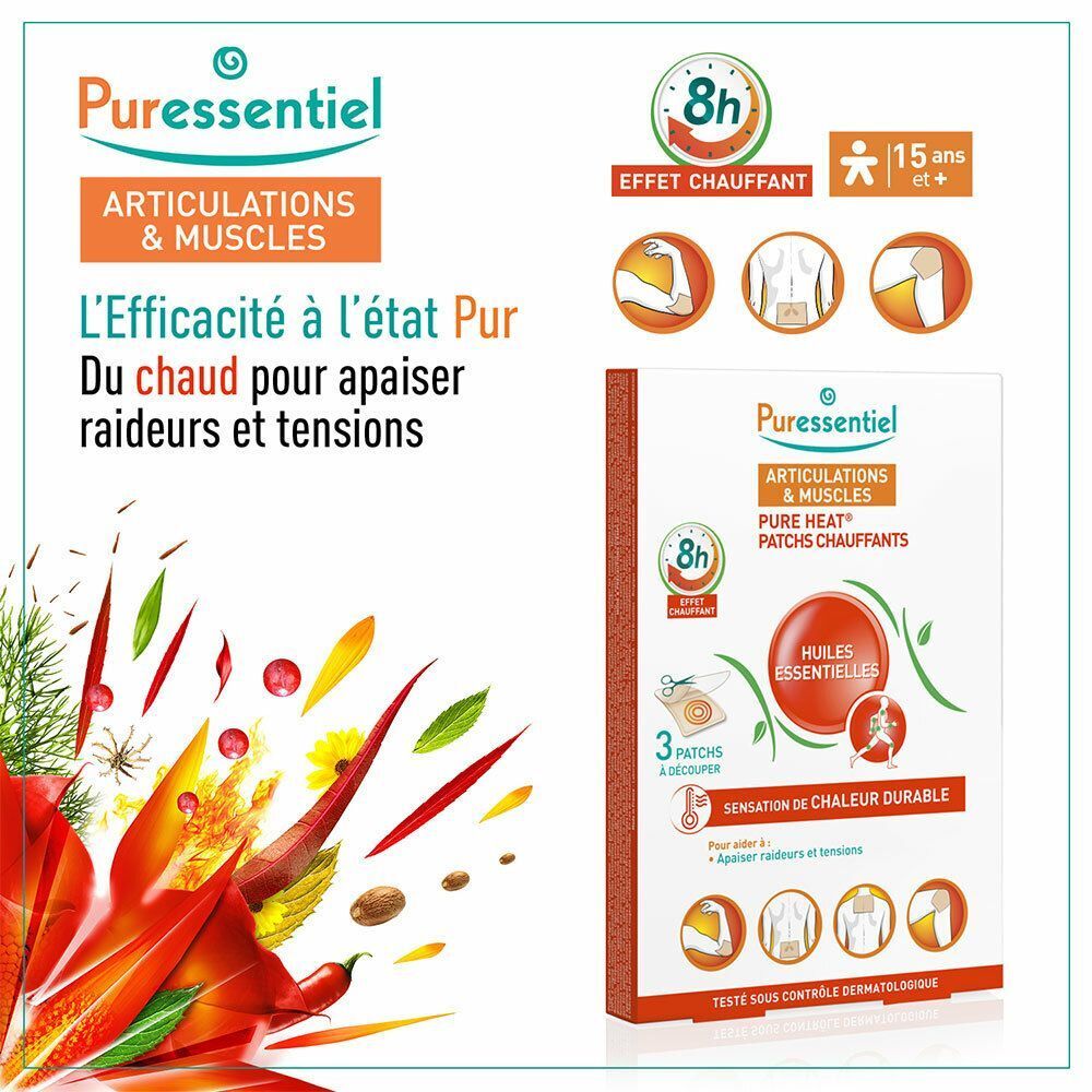 Puressentiel Wärmepflaster für Gelenke und Muskeln, 3 Stück.