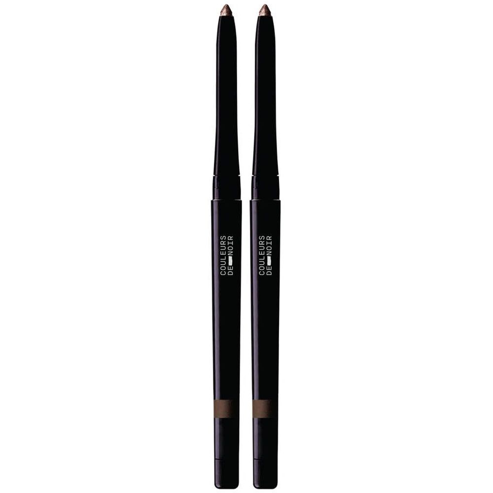 Deux crayons yeux noirs avec pointes marron. Inscription "Couleurs de Noir" sur les crayons.