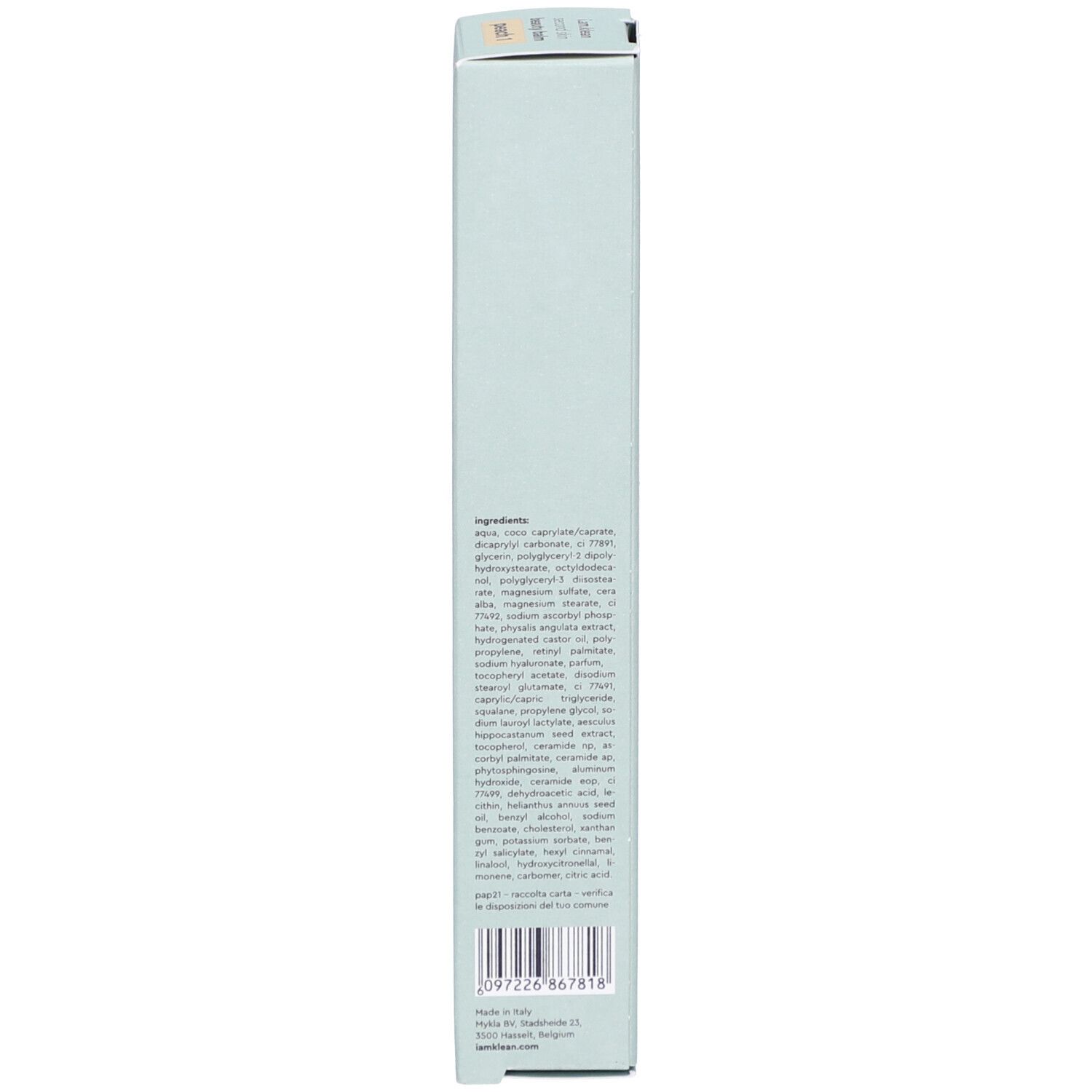 Schachtel. Aufschrift: Inhaltsstoffe, i.am.klean, 2097226867818.