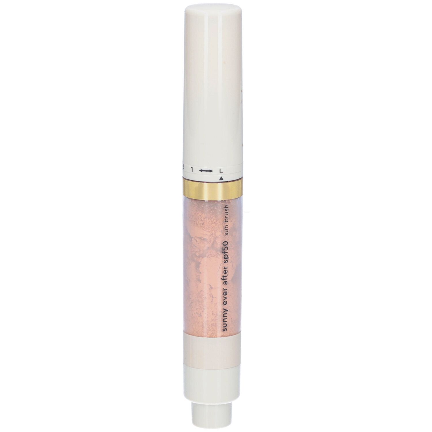 Weißer Stift mit rosa Inhalt. Aufschrift: i.am.klean, sunny ever after spf50 sun brush.