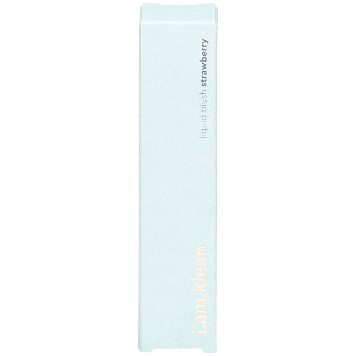 Hellblaue Verpackung für einen flüssigen Blush. Aufschrift: i.am.klean, liquid blush strawberry.