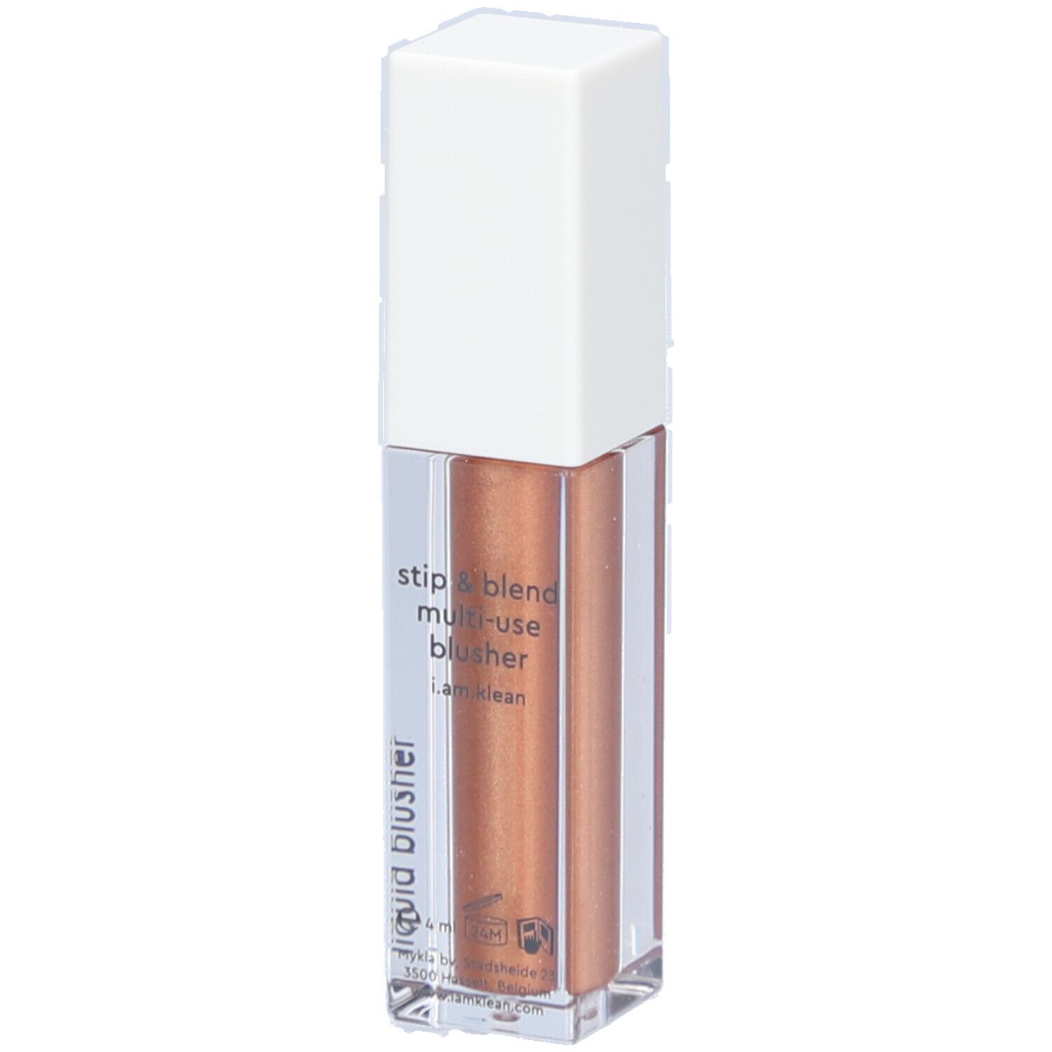 Flüssiger Highlighter. Transparente Flasche mit weißem Deckel. Aufschrift: i.am.klean, liquid blusher.