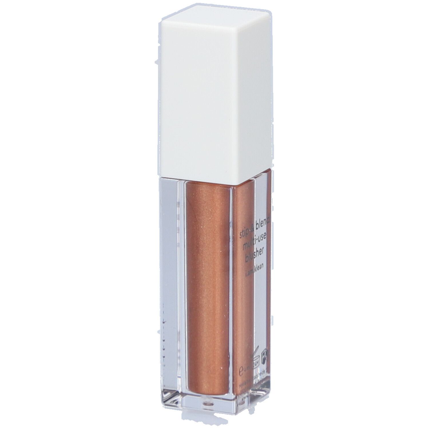 Flüssiger Highlighter. Transparente Flasche mit weißem Deckel. Aufschrift: i.am.klean, liquid blusher.