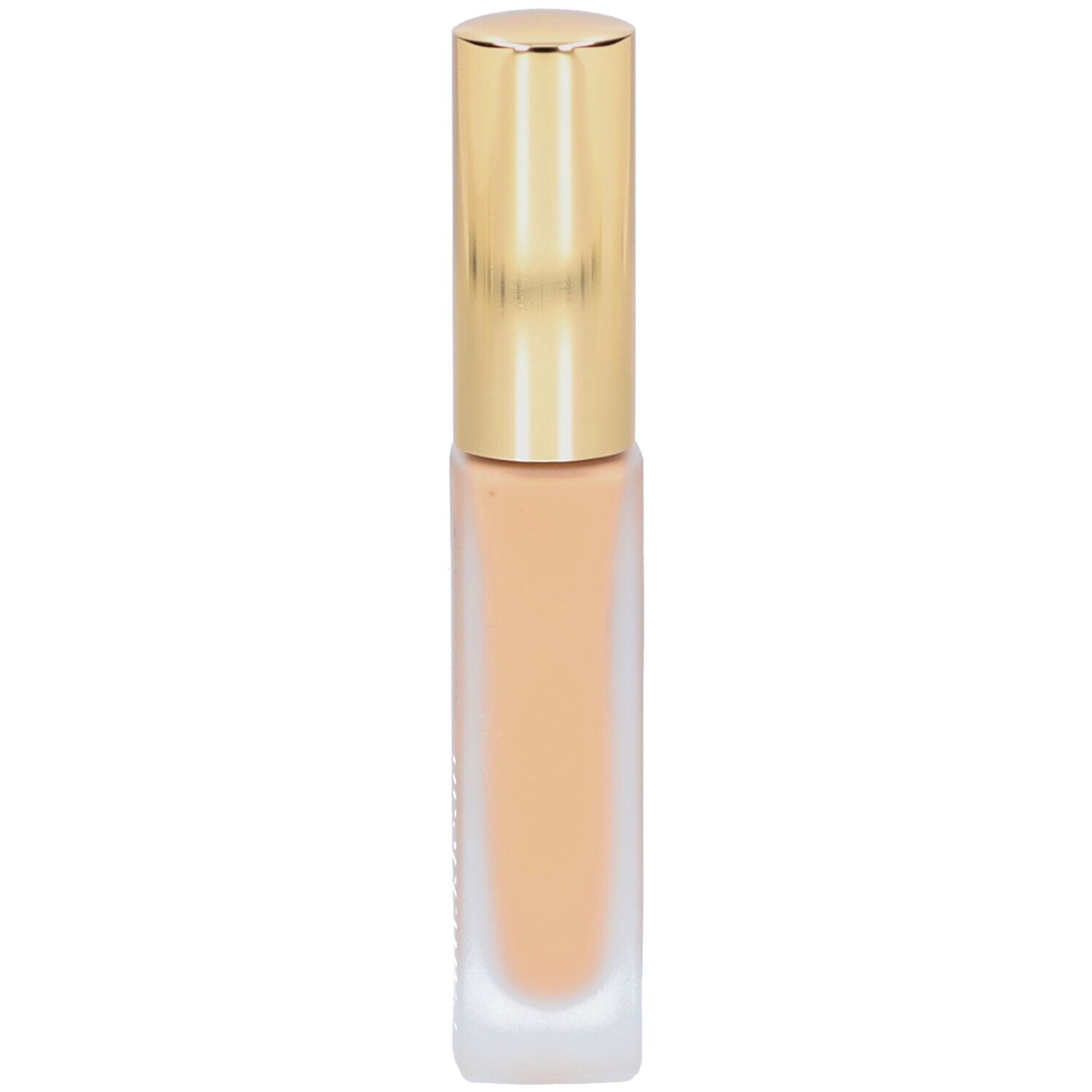 Flüssiger Concealer in einer rechteckigen Flasche mit goldenem Deckel. Die Flasche ist halb gefüllt.