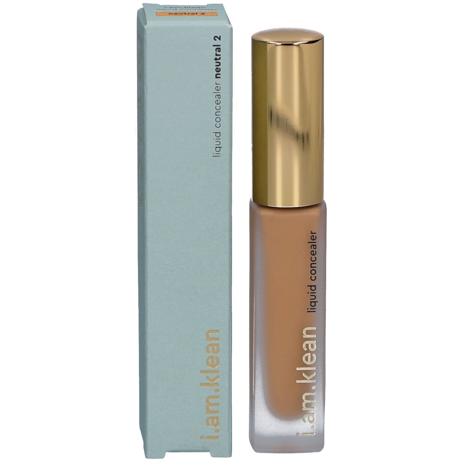 i.am.klean Liquid Concealer Neutral 2 mit Verpackung. Die Verpackung ist hellblau und hat den Produktnamen.