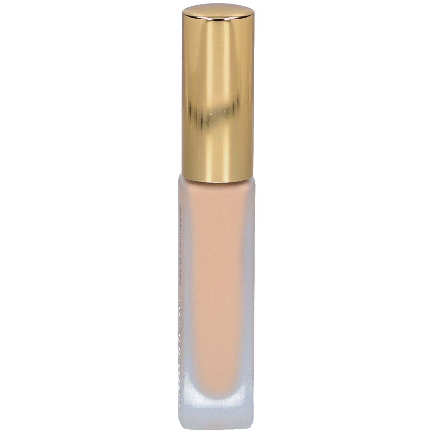 Flüssiges Make-up in einem rechteckigen Glasfläschchen mit goldenem Verschluss.