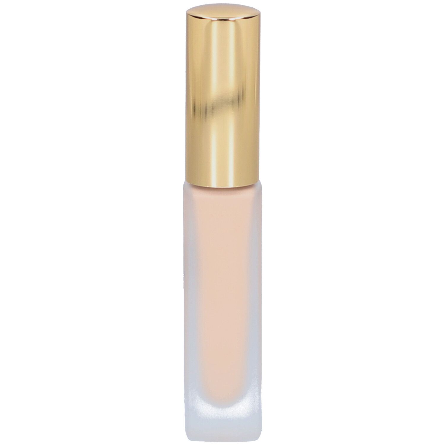 Flüssiger Concealer. Rechteckige, transparente Flasche mit goldenem Deckel.