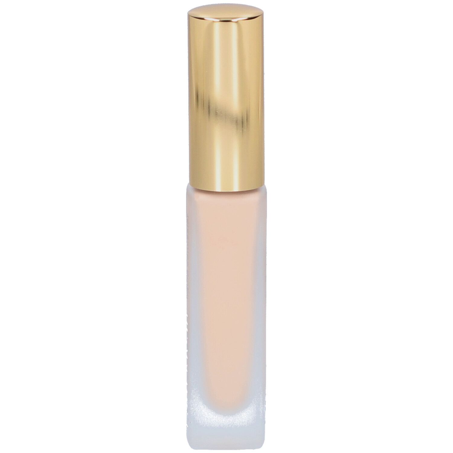 Flüssiger Concealer. Rechteckige, transparente Flasche mit goldenem Deckel.