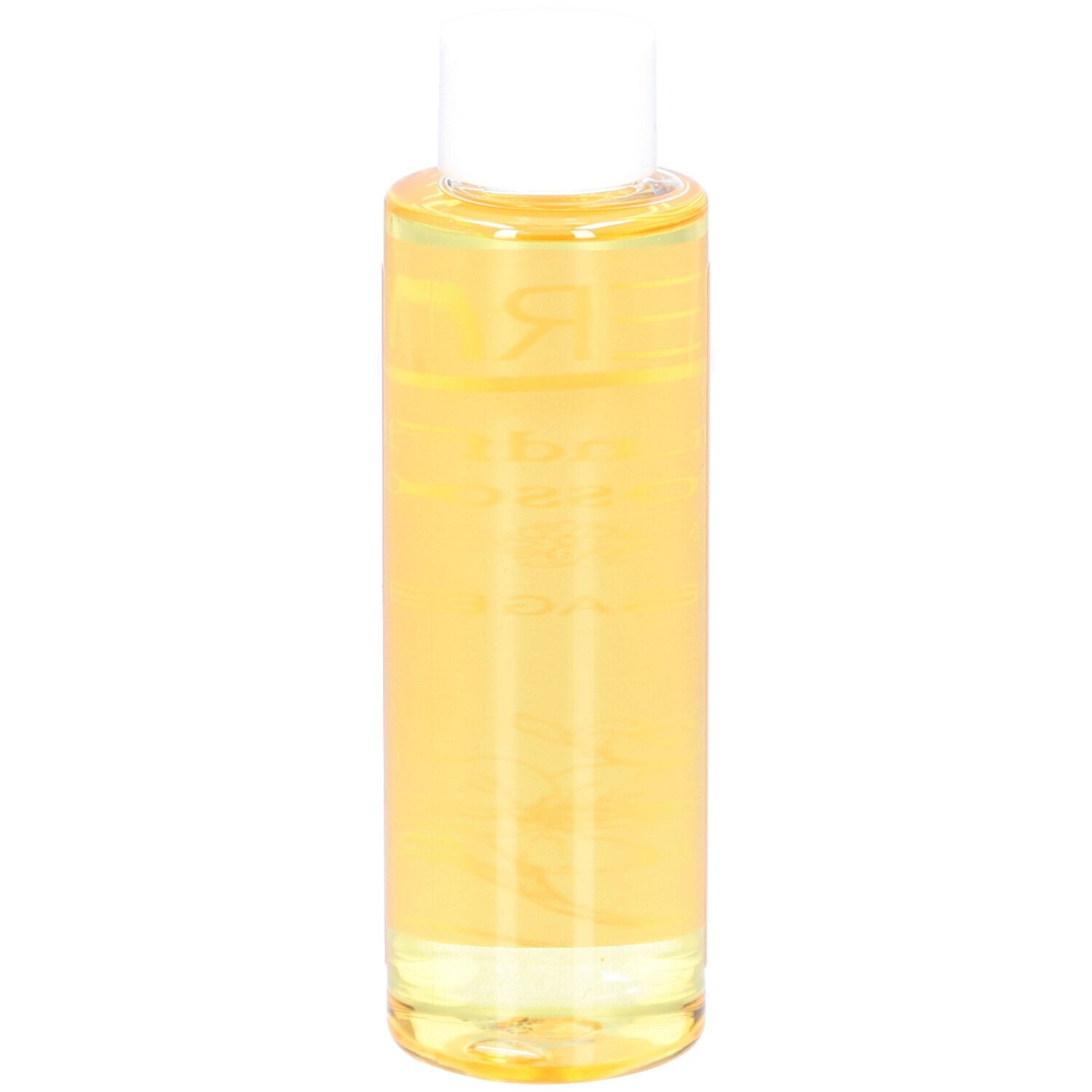 Therme Mindful Blossom Massageöl-Flasche, zylindrisch, mit weißem Deckel. Aufschrift: THERME, Mindful Blossom, Massage Oil. Nahaufnahme.